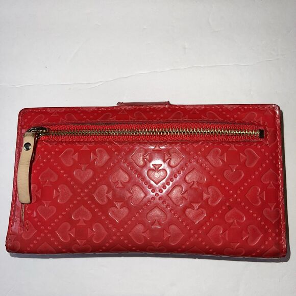 Kate Spade Wallet With Coin Zip New York Red patent Leather Tan Inside Used - Picture 2 of 16
